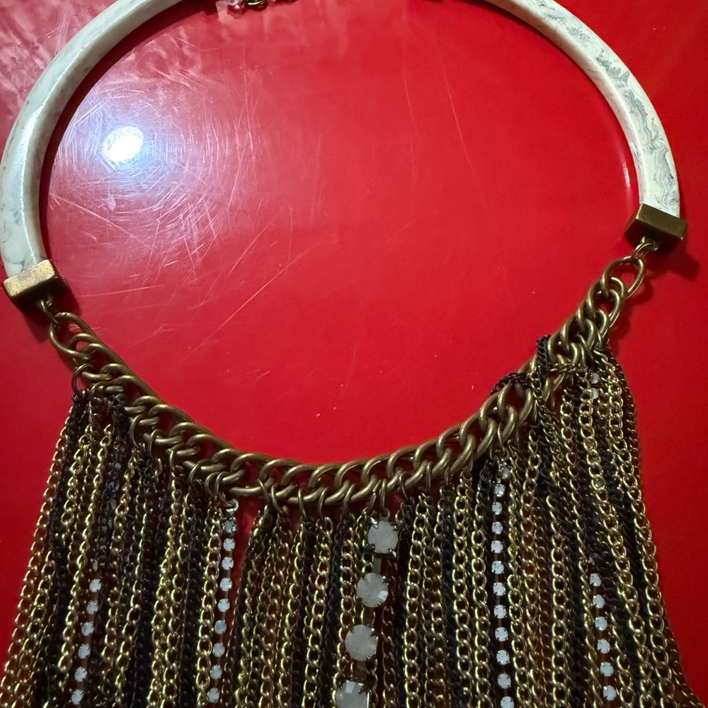 Massive Vintage Cleopatra Tribal Style Multi Dangle Chains Rhinestones Necklace